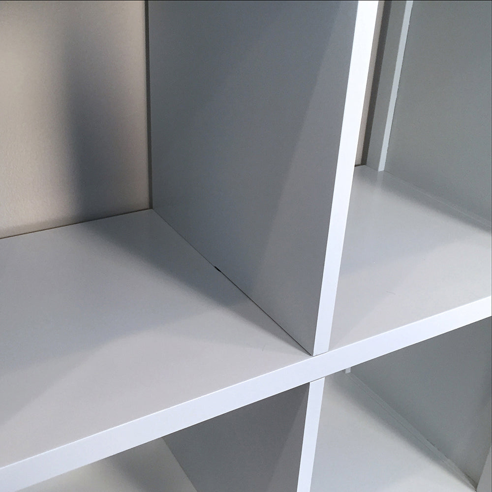 closeup of the cubby storage space available in a grey 4 cube storage unit
