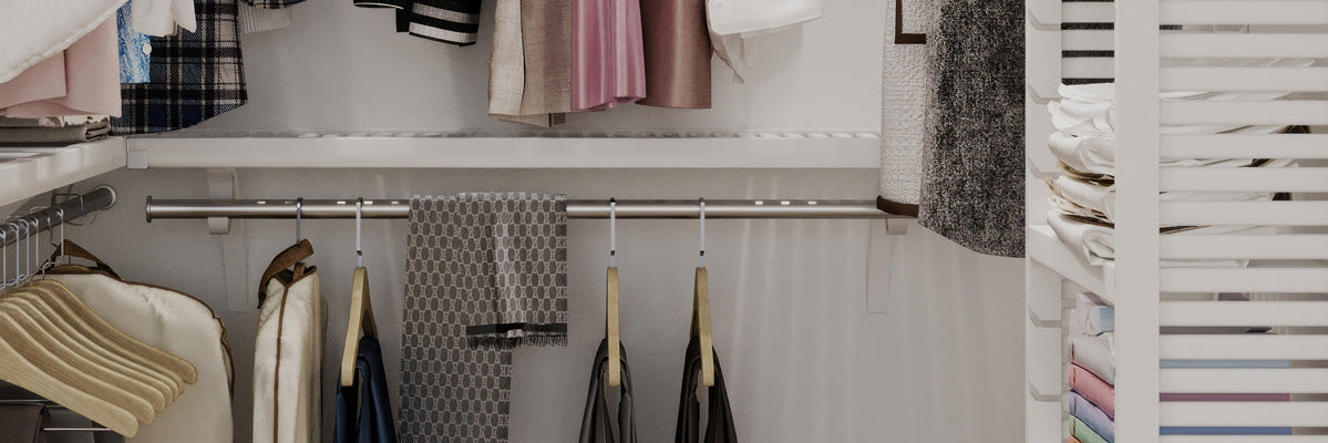 Closeup of the John Louis Home organizer shelving in a white finish