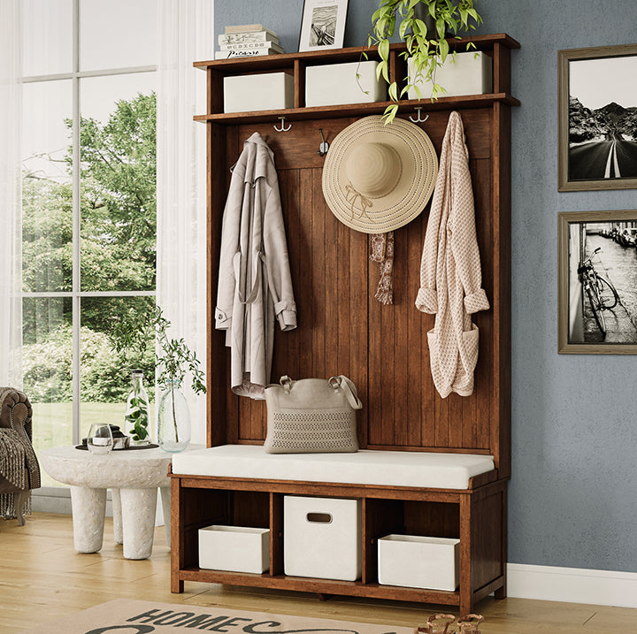 Chestnut John Louis Home hall tree organizing a living room entryw